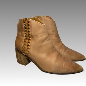Lucky Brand Cosmio Booties Tan Leather Braided Ankle Boots Cottagecore Women 7.5